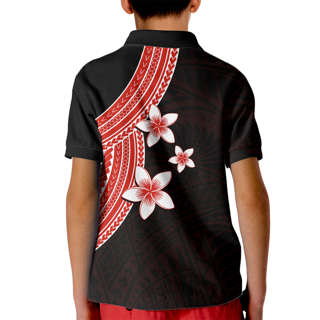 Polynesian Polo Shirt for Kid With Plumeria Flower Red LT6 - Wonder Print Shop