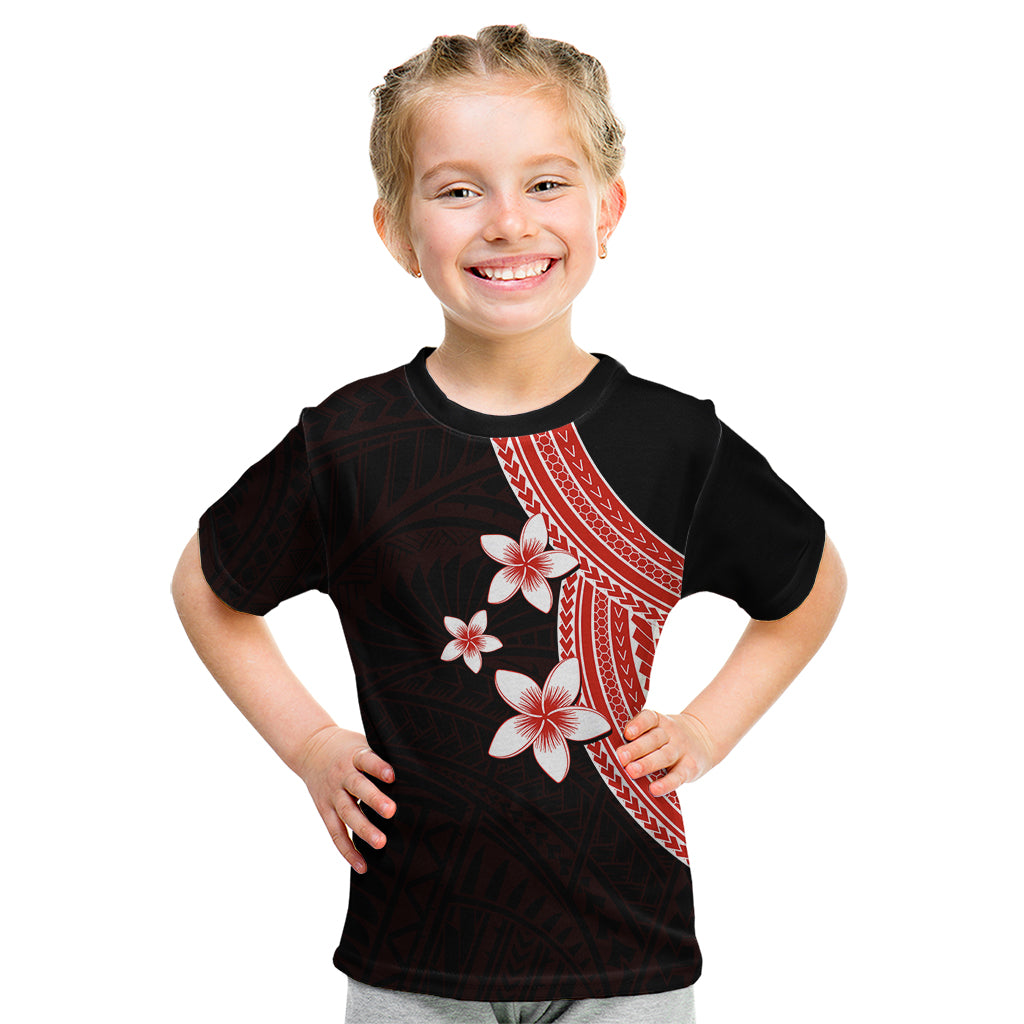 Polynesian Kid T Shirt With Plumeria Flower Red LT6 - Wonder Print Shop