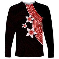 Polynesian Long Sleeve Shirt With Plumeria Flower Red LT6 - Wonder Print Shop