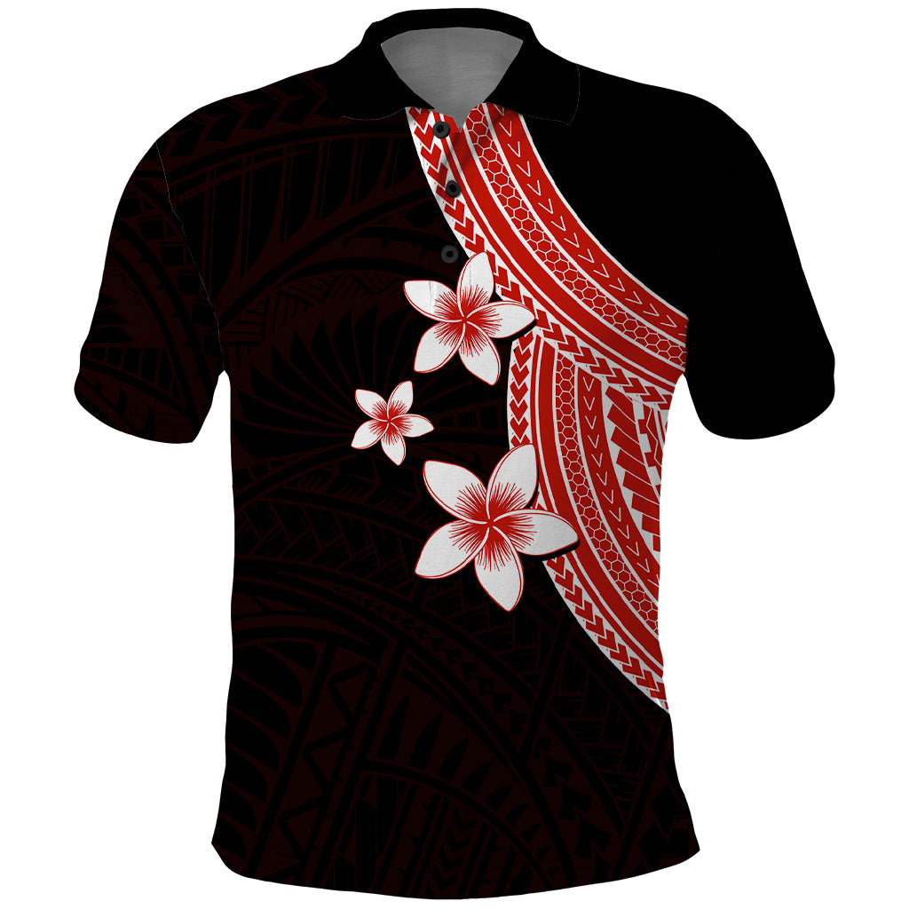 Polynesian Polo Shirt With Plumeria Flower Red LT6 - Wonder Print Shop