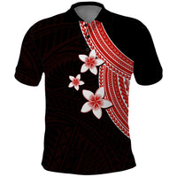 Polynesian Polo Shirt With Plumeria Flower Red LT6 - Wonder Print Shop