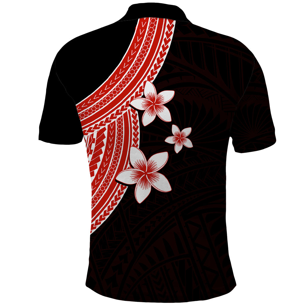 Polynesian Polo Shirt With Plumeria Flower Red LT6 - Wonder Print Shop