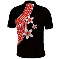 Polynesian Polo Shirt With Plumeria Flower Red LT6 - Wonder Print Shop