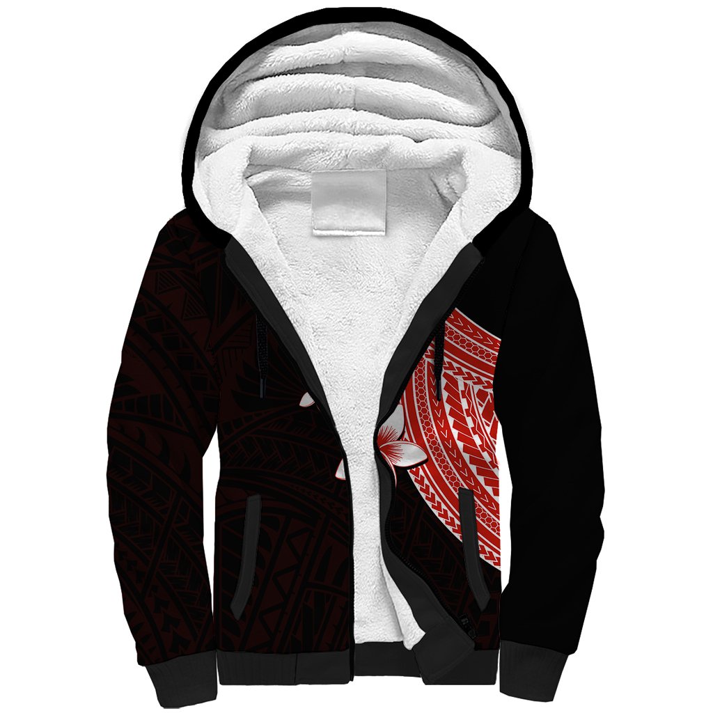 Polynesian Sherpa Hoodie With Plumeria Flower Red LT6 - Wonder Print Shop