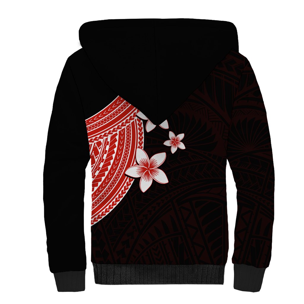 Polynesian Sherpa Hoodie With Plumeria Flower Red LT6 - Wonder Print Shop