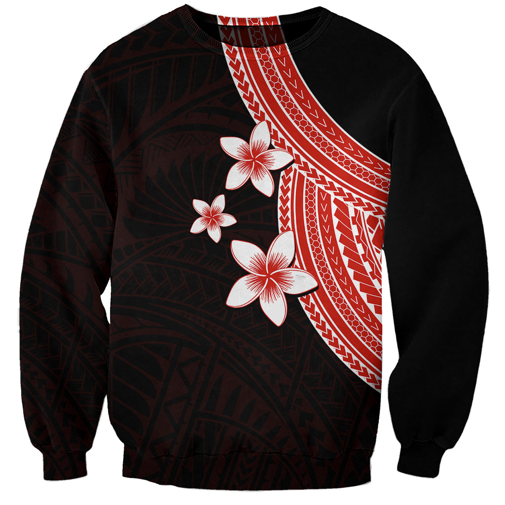 Polynesian Sweatshirt With Plumeria Flower Red LT6 - Wonder Print Shop