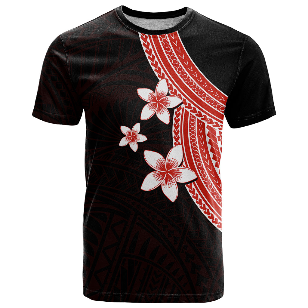 Polynesian T Shirt With Plumeria Flower Red LT6 - Wonder Print Shop