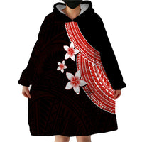 Polynesian Wearable Blanket Hoodie With Plumeria Flower Red LT6 - Wonder Print Shop