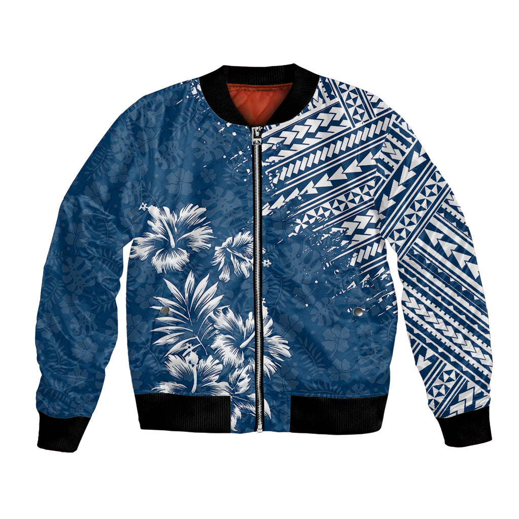 Hawaii Summer Bomber Jacket Mix Polynesian Dark Blue LT6 - Wonder Print Shop