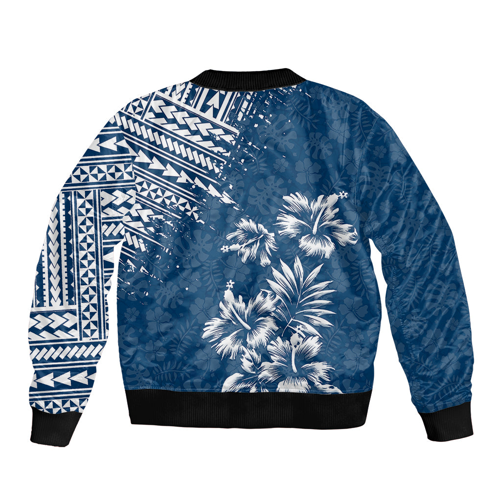 Hawaii Summer Bomber Jacket Mix Polynesian Dark Blue LT6 - Wonder Print Shop