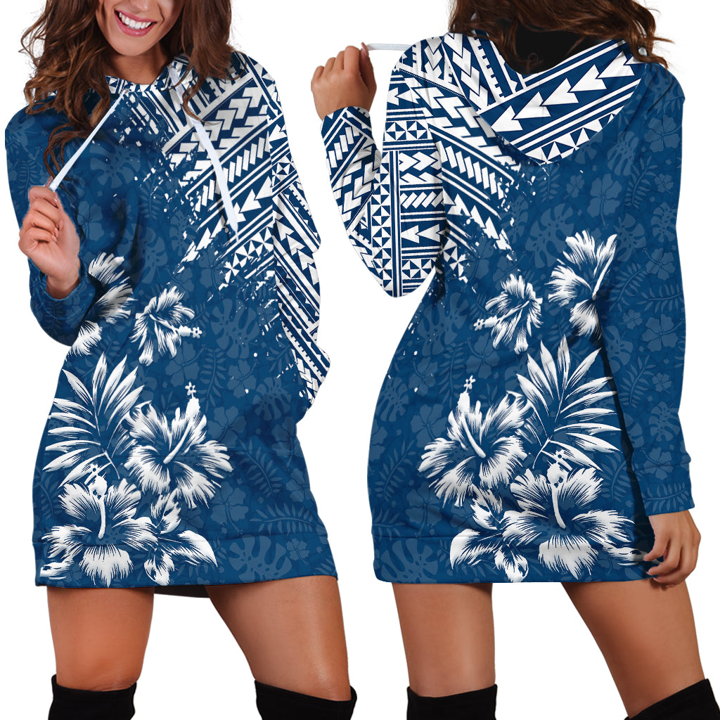 Hawaii Summer Hoodie Dress Mix Polynesian Dark Blue LT6 - Wonder Print Shop