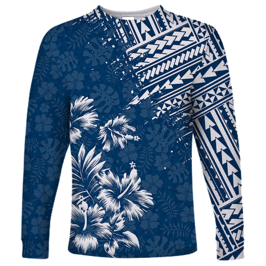 Hawaii Summer Long Sleeve Shirt Mix Polynesian Dark Blue LT6 - Wonder Print Shop