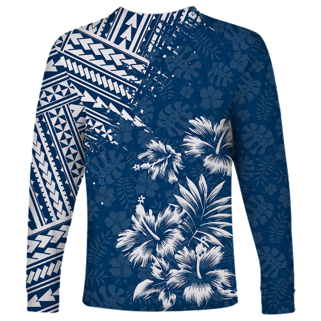 Hawaii Summer Long Sleeve Shirt Mix Polynesian Dark Blue LT6 - Wonder Print Shop