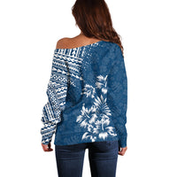 Hawaii Summer Off Shoulder Sweater Mix Polynesian Dark Blue LT6 - Wonder Print Shop