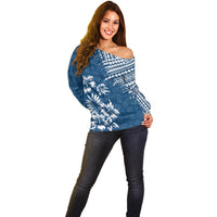 Hawaii Summer Off Shoulder Sweater Mix Polynesian Dark Blue LT6 - Wonder Print Shop