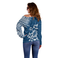 Hawaii Summer Off Shoulder Sweater Mix Polynesian Dark Blue LT6 - Wonder Print Shop