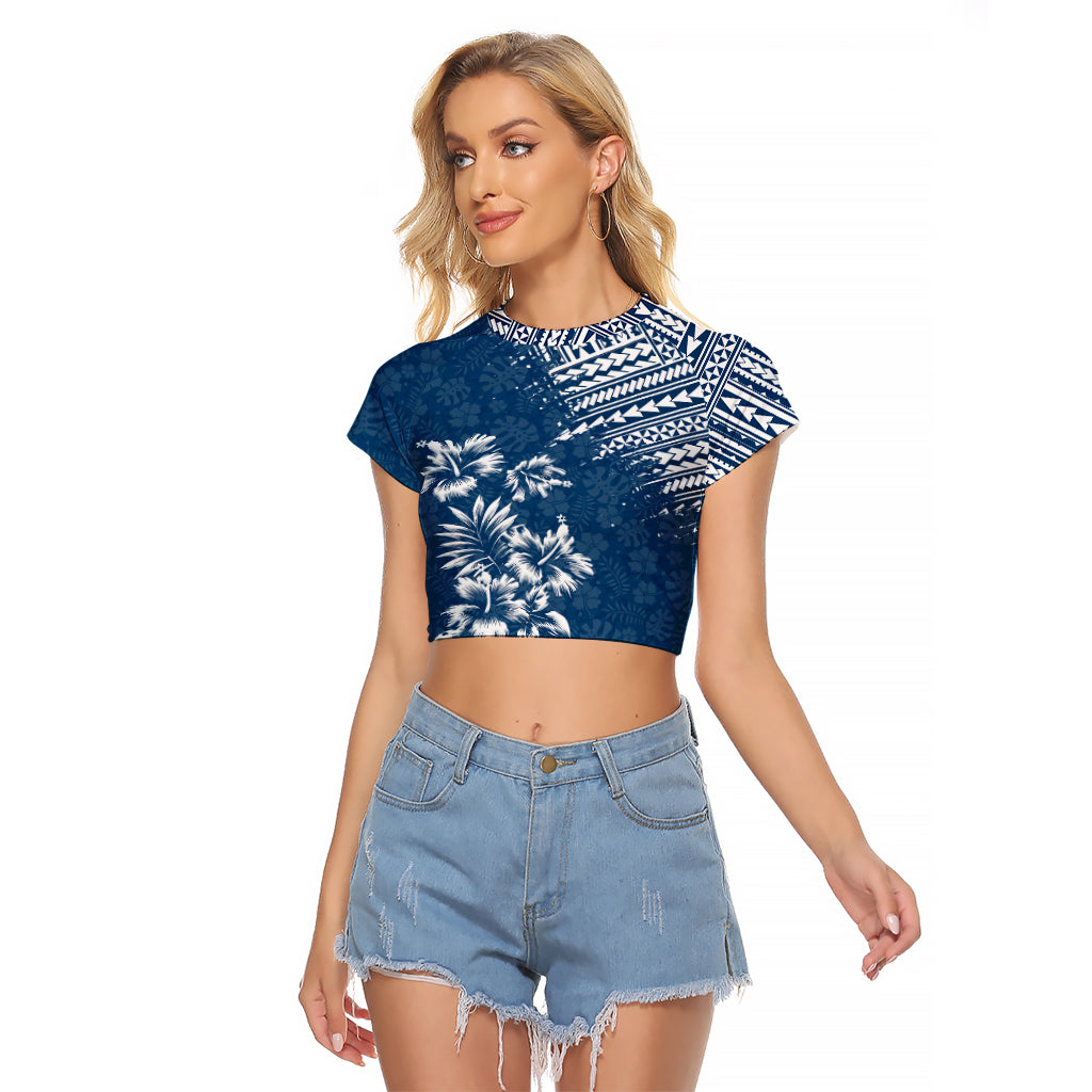 Hawaii Summer Raglan Cropped T Shirt Mix Polynesian Dark Blue LT6 - Wonder Print Shop