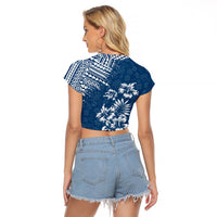 Hawaii Summer Raglan Cropped T Shirt Mix Polynesian Dark Blue LT6 - Wonder Print Shop