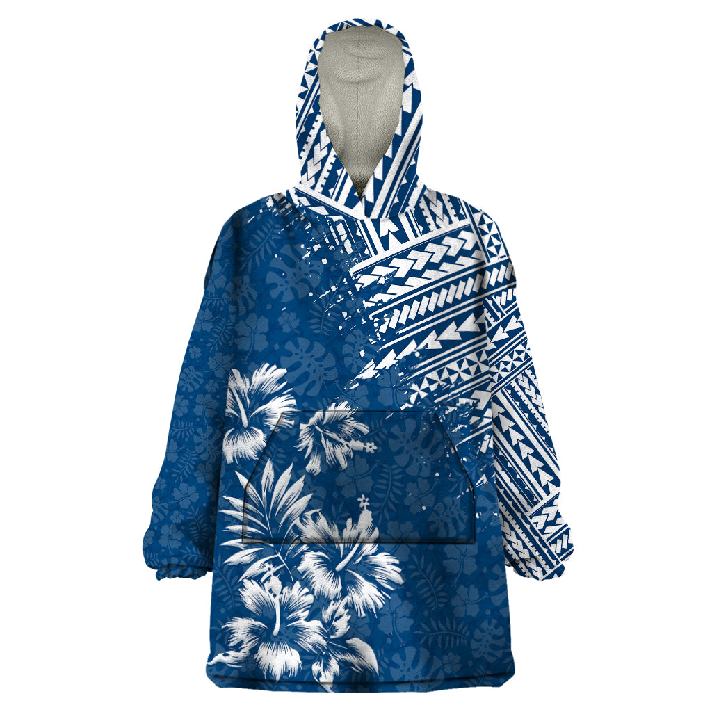 Hawaii Summer Wearable Blanket Hoodie Mix Polynesian Dark Blue LT6 - Wonder Print Shop