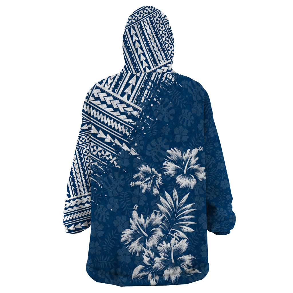 Hawaii Summer Wearable Blanket Hoodie Mix Polynesian Dark Blue LT6 - Wonder Print Shop