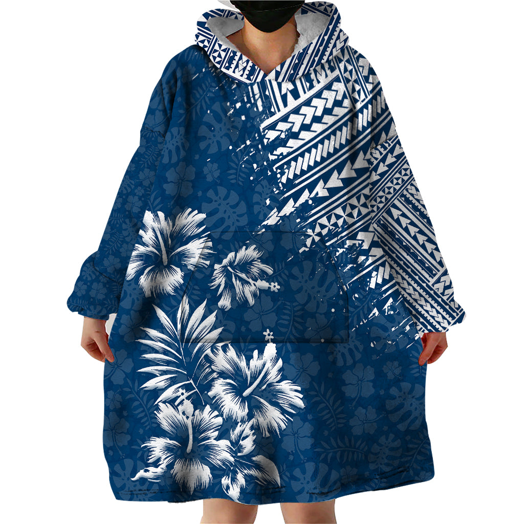 Hawaii Summer Wearable Blanket Hoodie Mix Polynesian Dark Blue LT6 - Wonder Print Shop