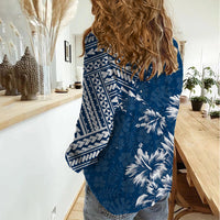 Hawaii Summer Women Casual Shirt Mix Polynesian Dark Blue LT6 - Wonder Print Shop