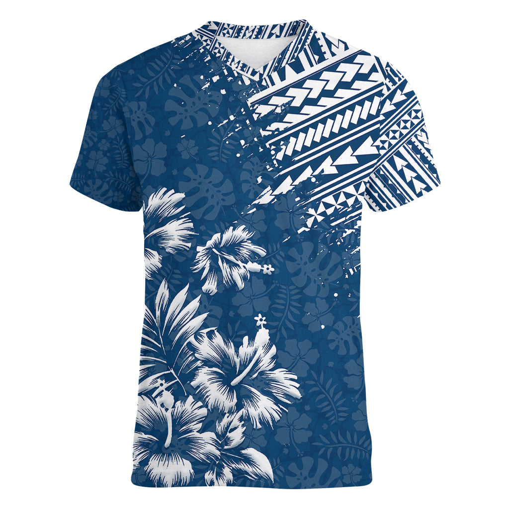 Hawaii Summer Women V Neck T Shirt Mix Polynesian Dark Blue LT6 - Wonder Print Shop