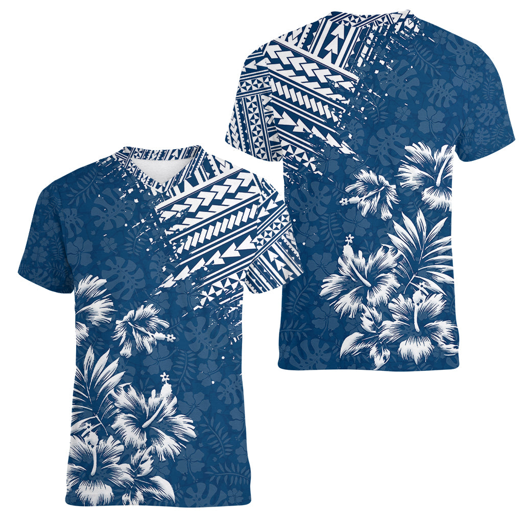 Hawaii Summer Women V Neck T Shirt Mix Polynesian Dark Blue LT6 - Wonder Print Shop