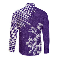 Hawaii Summer Long Sleeve Button Shirt Mix Polynesian Purple LT6 - Wonder Print Shop