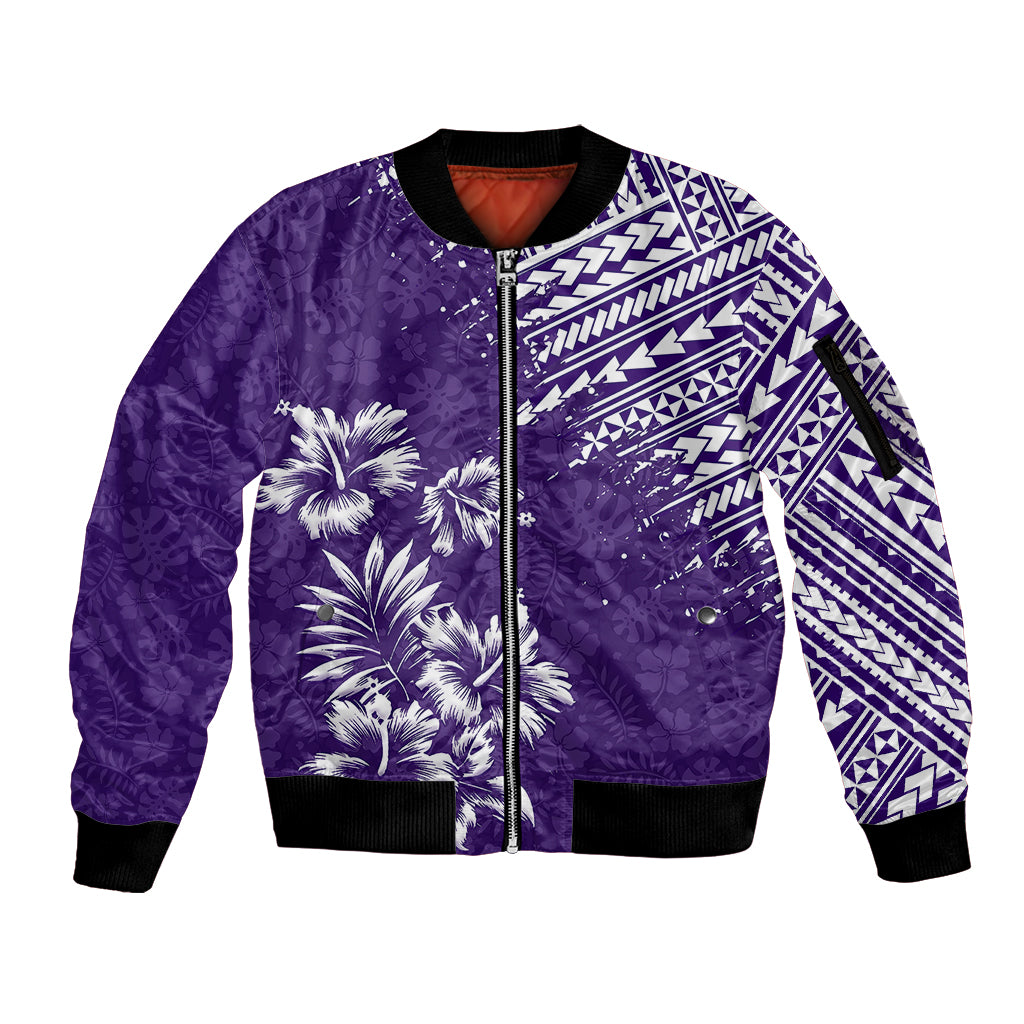 Hawaii Summer Sleeve Zip Bomber Jacket Mix Polynesian Purple LT6 - Wonder Print Shop