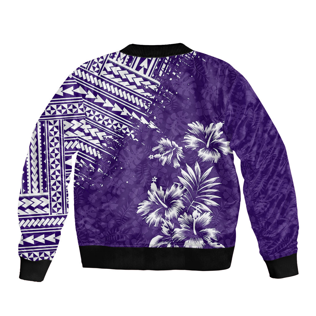 Hawaii Summer Sleeve Zip Bomber Jacket Mix Polynesian Purple LT6 - Wonder Print Shop