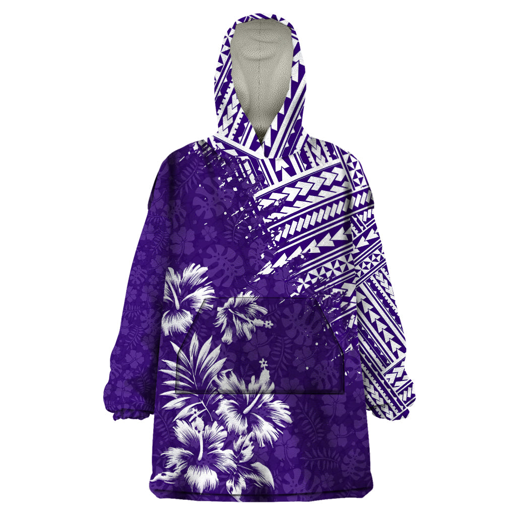 Hawaii Summer Wearable Blanket Hoodie Mix Polynesian Purple LT6 - Wonder Print Shop