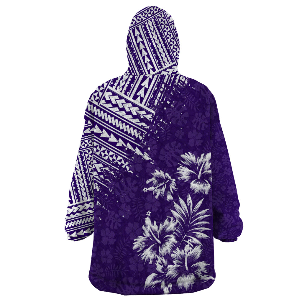 Hawaii Summer Wearable Blanket Hoodie Mix Polynesian Purple LT6 - Wonder Print Shop