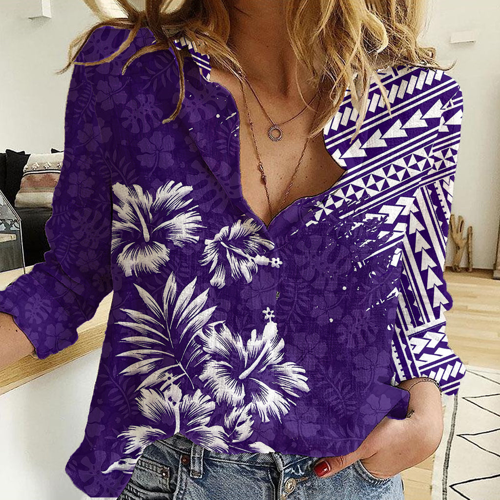 Hawaii Summer Women Casual Shirt Mix Polynesian Purple LT6 - Wonder Print Shop