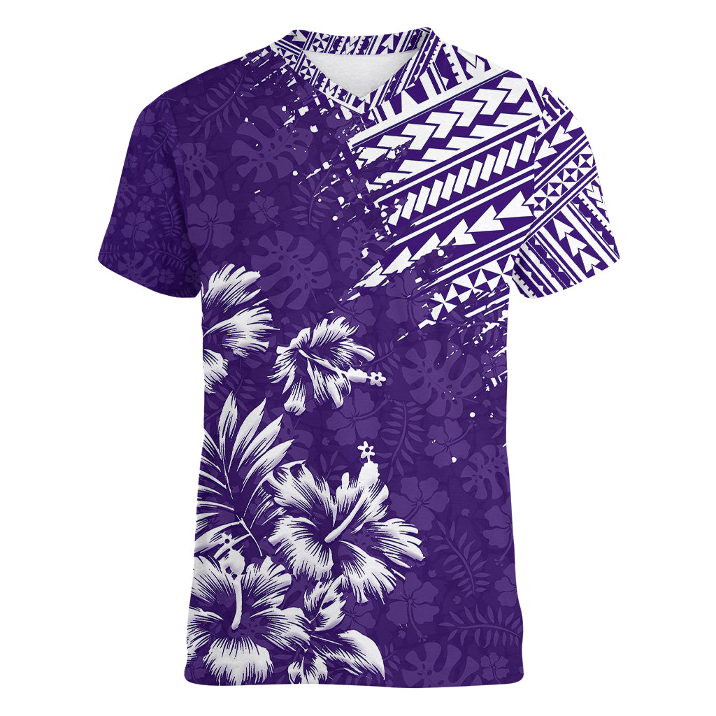 Hawaii Summer Women V Neck T Shirt Mix Polynesian Purple LT6 - Wonder Print Shop