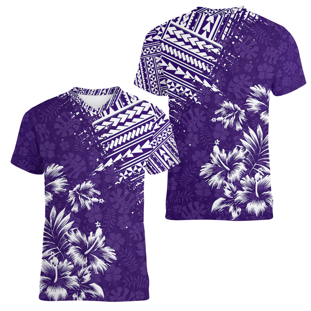 Hawaii Summer Women V Neck T Shirt Mix Polynesian Purple LT6 - Wonder Print Shop