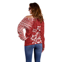 Hawaii Summer Off Shoulder Sweater Mix Polynesian Red LT6 - Wonder Print Shop