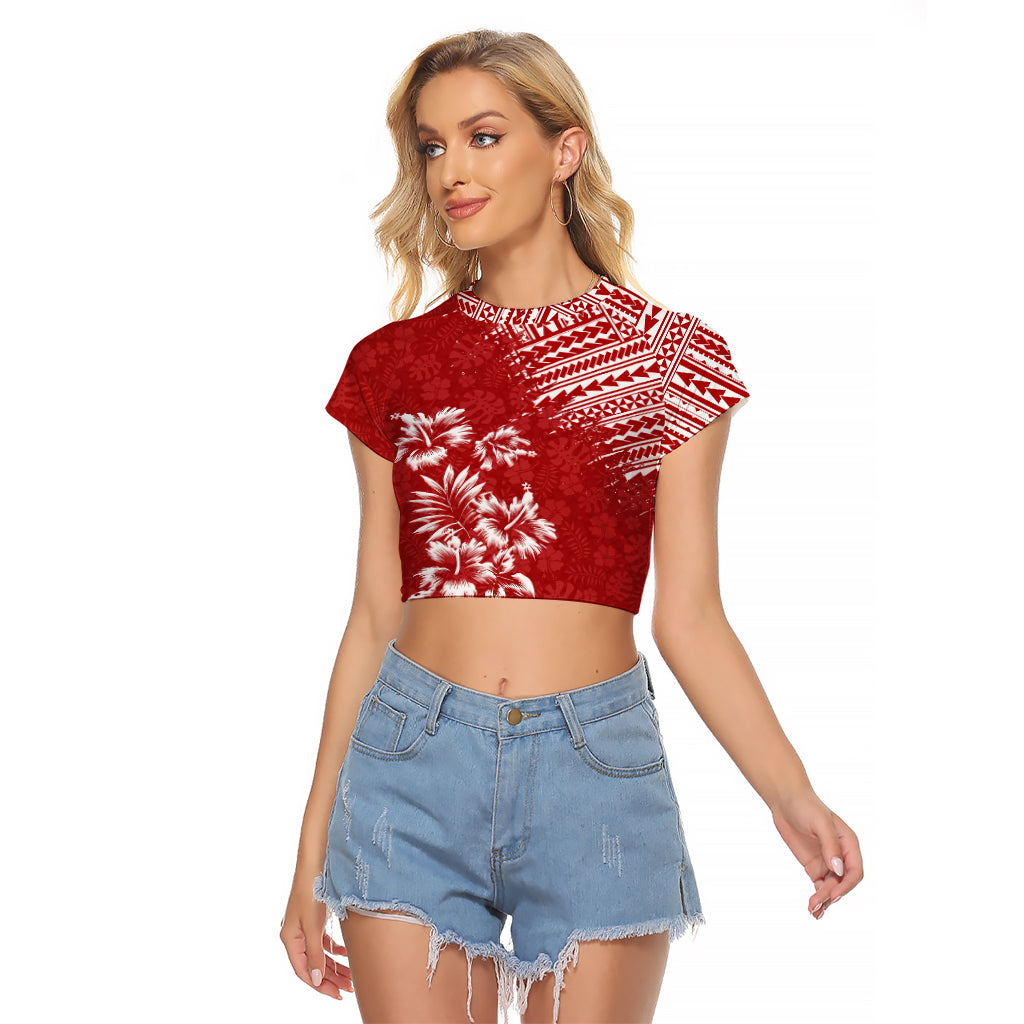 Hawaii Summer Raglan Cropped T Shirt Mix Polynesian Red LT6 - Wonder Print Shop