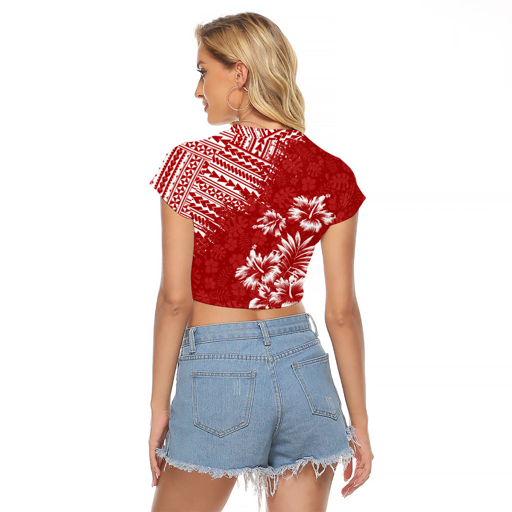 Hawaii Summer Raglan Cropped T Shirt Mix Polynesian Red LT6 - Wonder Print Shop