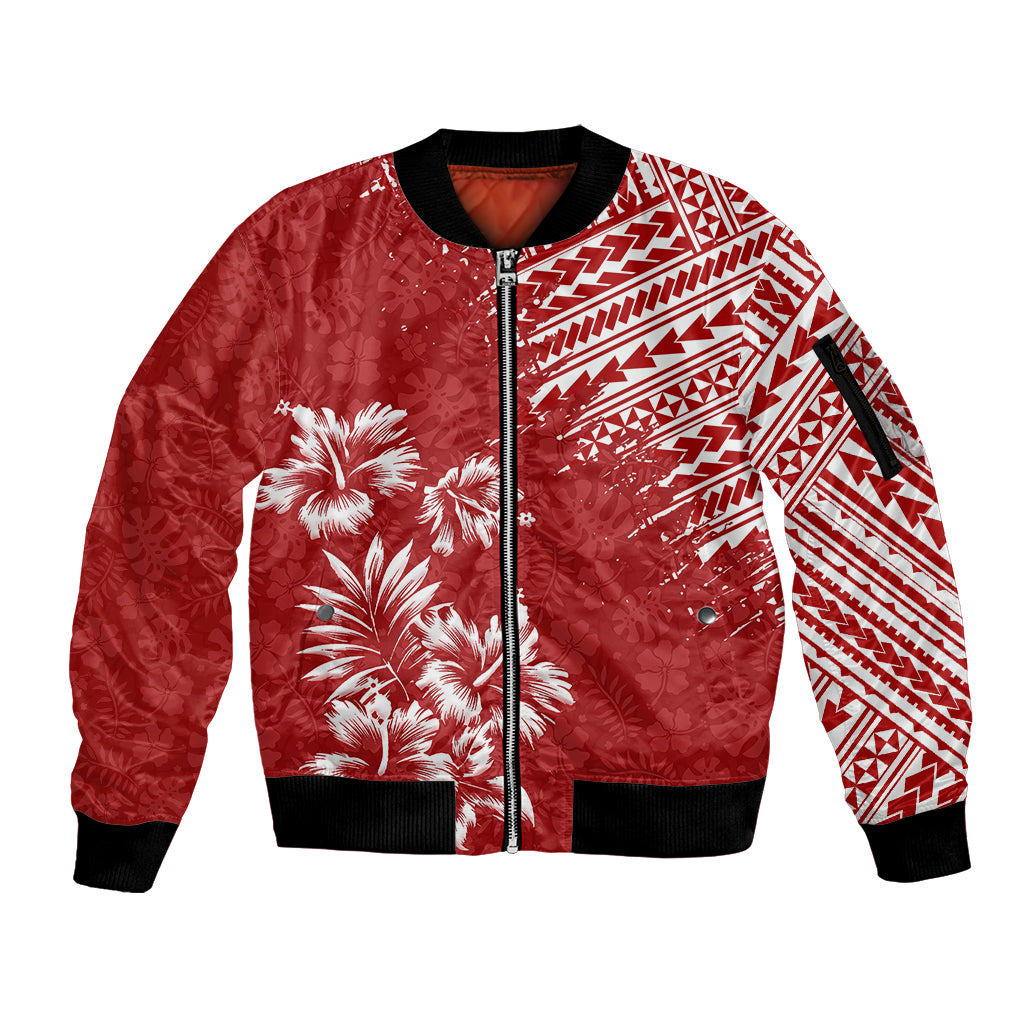 Hawaii Summer Sleeve Zip Bomber Jacket Mix Polynesian Red LT6 - Wonder Print Shop