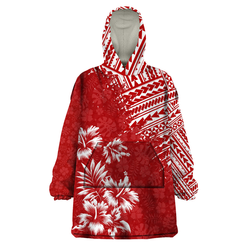 Hawaii Summer Wearable Blanket Hoodie Mix Polynesian Red LT6 - Wonder Print Shop