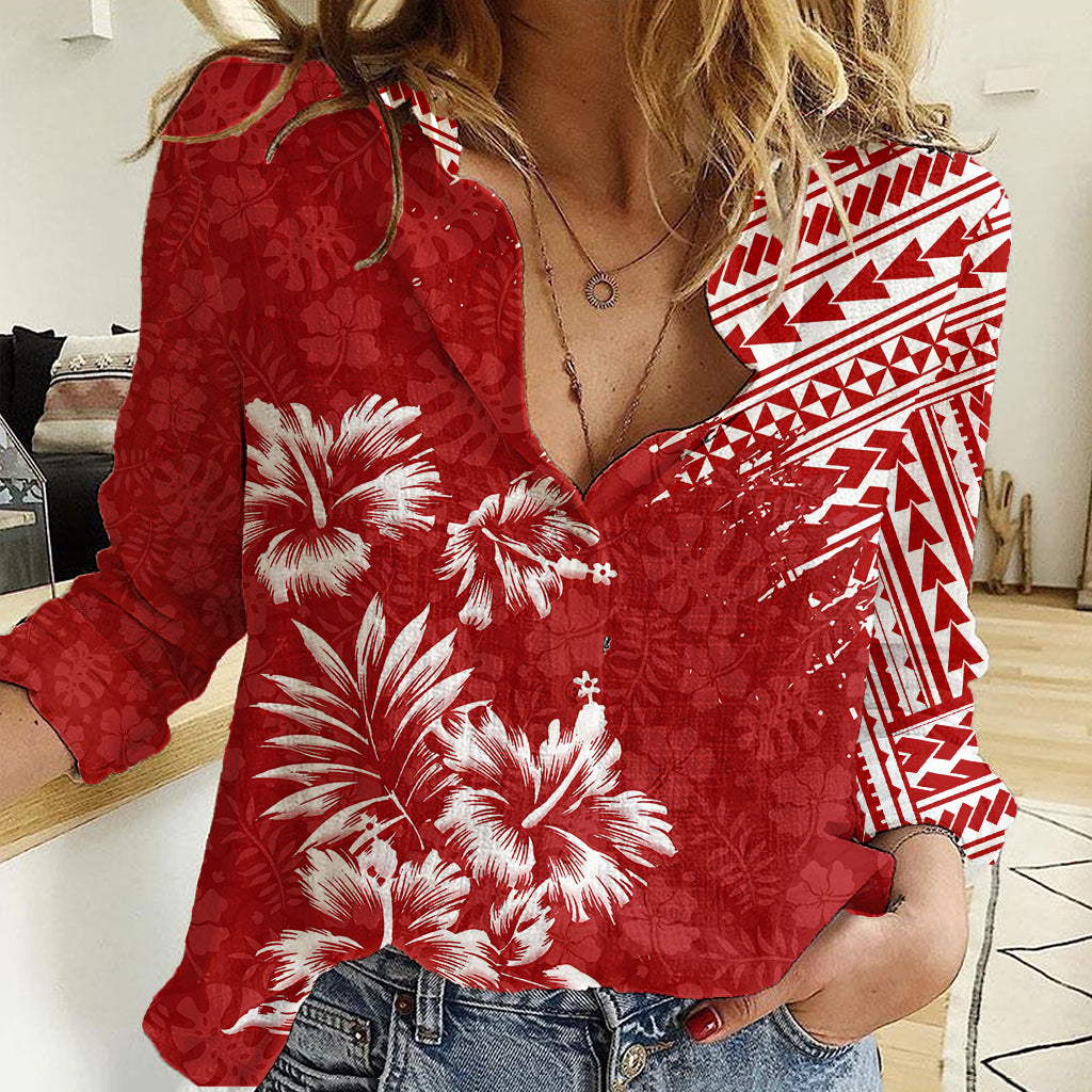 Hawaii Summer Women Casual Shirt Mix Polynesian Red LT6 - Wonder Print Shop