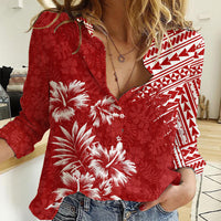 Hawaii Summer Women Casual Shirt Mix Polynesian Red LT6 - Wonder Print Shop