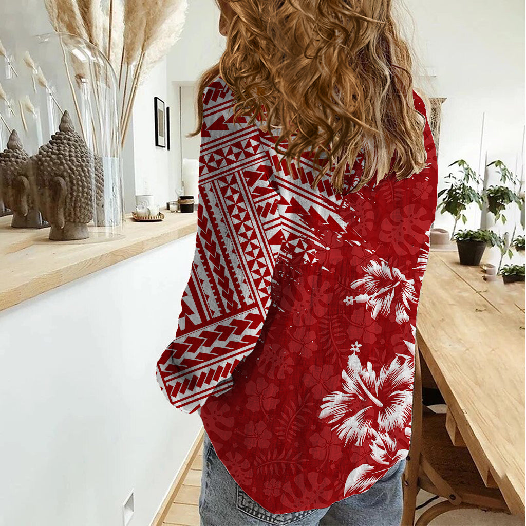 Hawaii Summer Women Casual Shirt Mix Polynesian Red LT6 - Wonder Print Shop