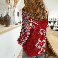 Hawaii Summer Women Casual Shirt Mix Polynesian Red LT6 - Wonder Print Shop