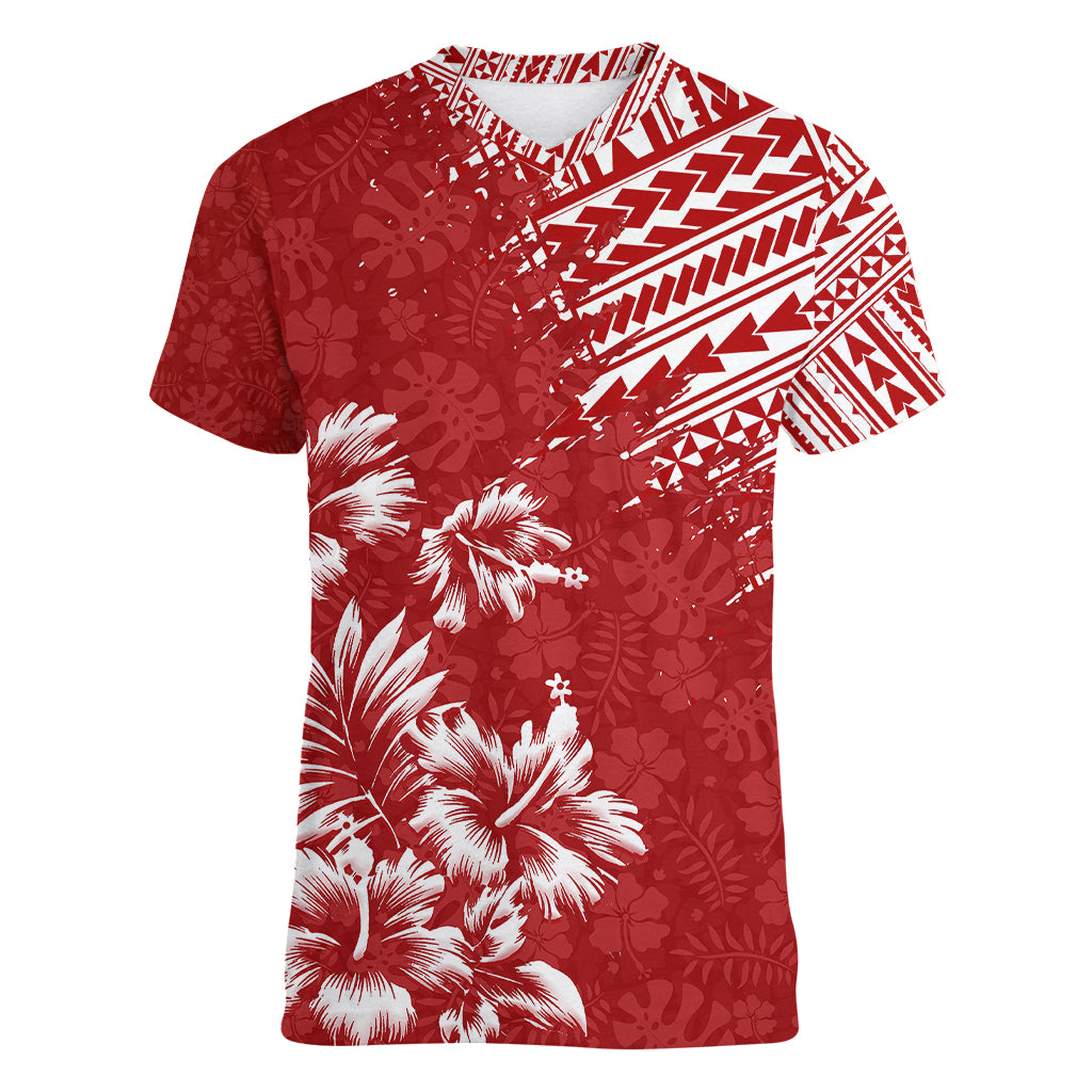 Hawaii Summer Women V Neck T Shirt Mix Polynesian Red LT6 - Wonder Print Shop
