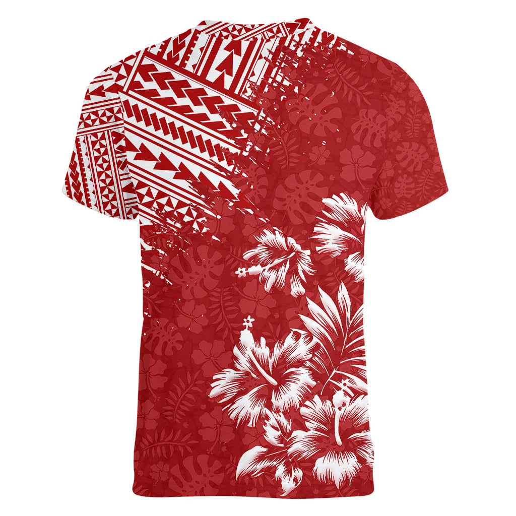 Hawaii Summer Women V Neck T Shirt Mix Polynesian Red LT6 - Wonder Print Shop