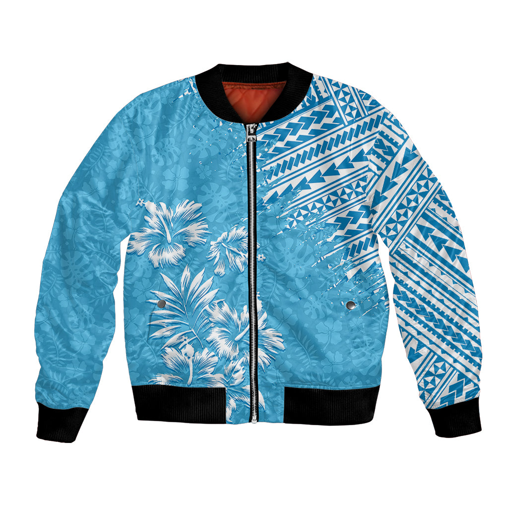 Hawaii Summer Bomber Jacket Mix Polynesian Light Blue LT6 - Wonder Print Shop