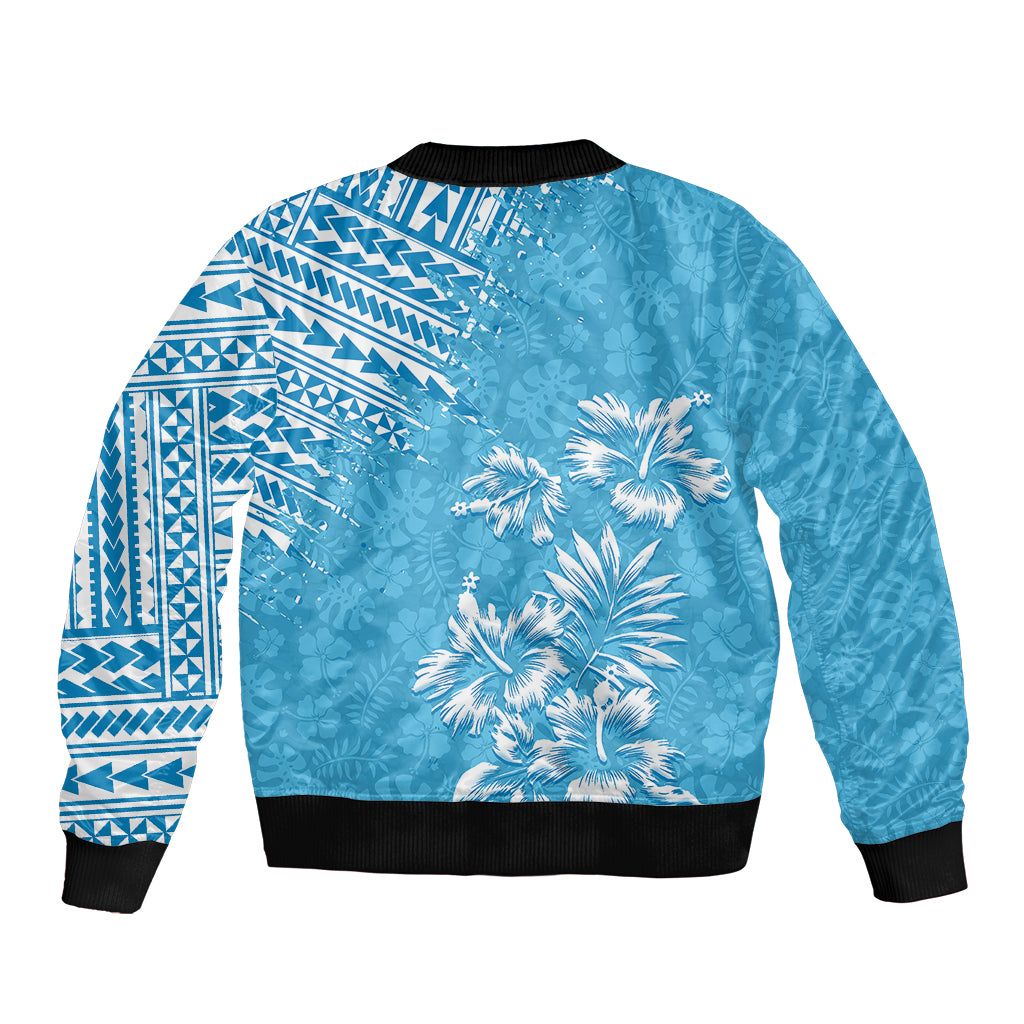 Hawaii Summer Bomber Jacket Mix Polynesian Light Blue LT6 - Wonder Print Shop