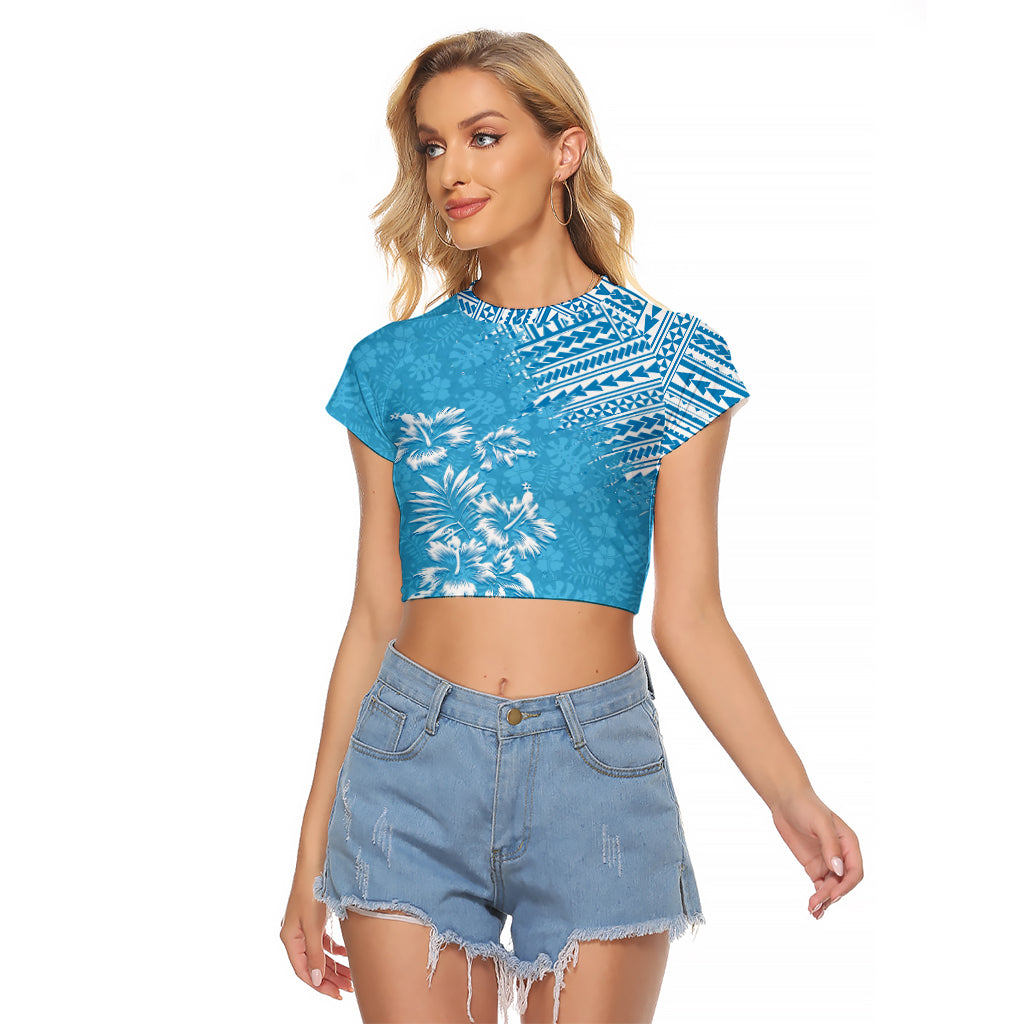 Hawaii Summer Raglan Cropped T Shirt Mix Polynesian Light Blue LT6 - Wonder Print Shop